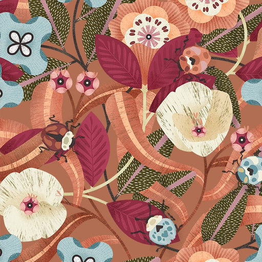 Rust Beetles And Blooms Cotton 44"/45" Fabric Per Yard - Choice FabricsDDC12501-RUST-D