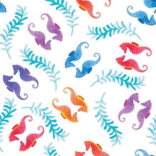 Seahorses White Cotton 44"/45" Fabric Per Yard - Choice Fabrics15058-09
