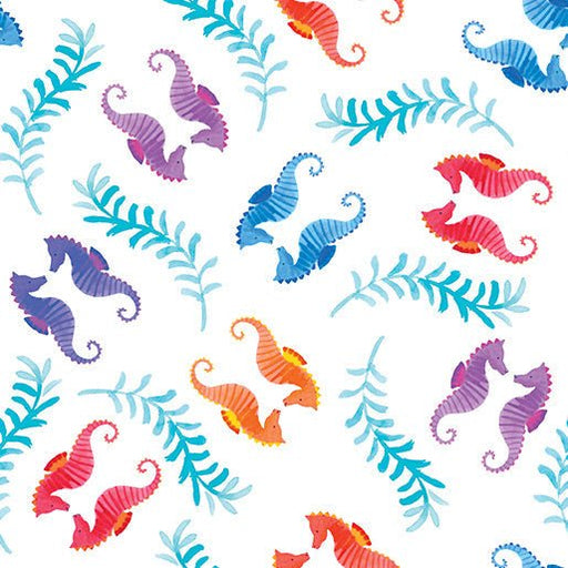 Seahorses White Cotton 44"/45" Fabric Per Yard - Choice Fabrics15058-09