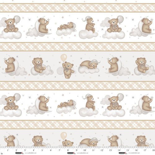 Sleepy Teddy Oatmeal/Gray Border Stripe Cotton 44"/45" Fabric Per Yard - Choice Fabrics8525-34