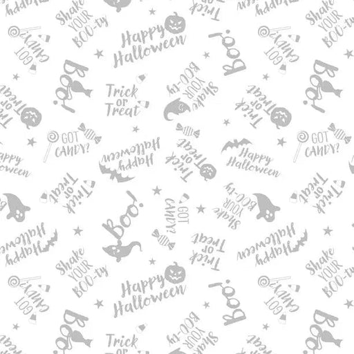 Spooky Spectacle - Word Toss White on White Cotton 44"/45" Fabric Per Yard - Choice Fabrics1817-39184-100
