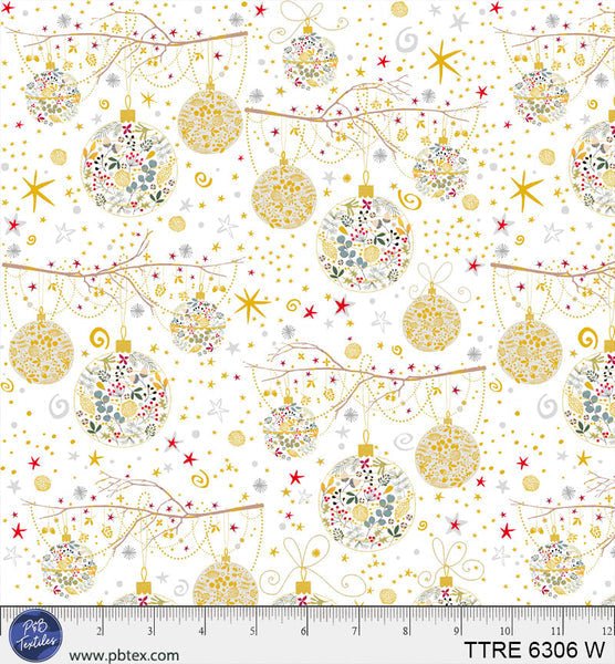 Turnowsky Treasures Branches and Baubles White 44"/45" Cotton Fabric Per Yard - Choice FabricsTTRE-6306-W