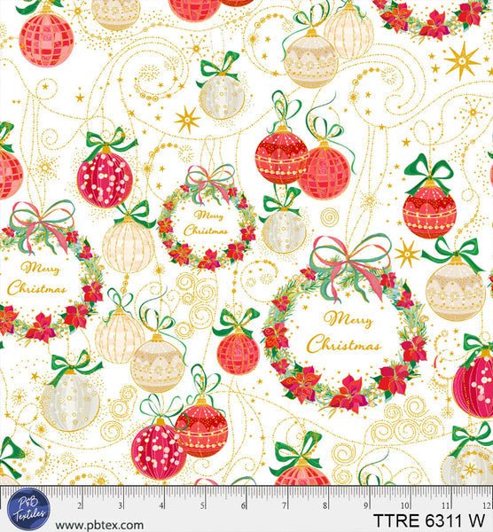 Turnowsky Treasures Allover Wreaths and Ornaments White 44"/45" Cotton Fabric Per Yard - Choice FabricsTTRE-6311-W