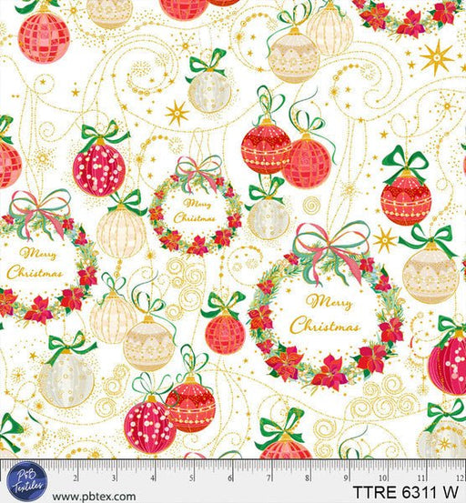 Turnowsky Treasures Allover Wreaths and Ornaments White 44"/45" Cotton Fabric Per Yard - Choice FabricsTTRE-6311-W