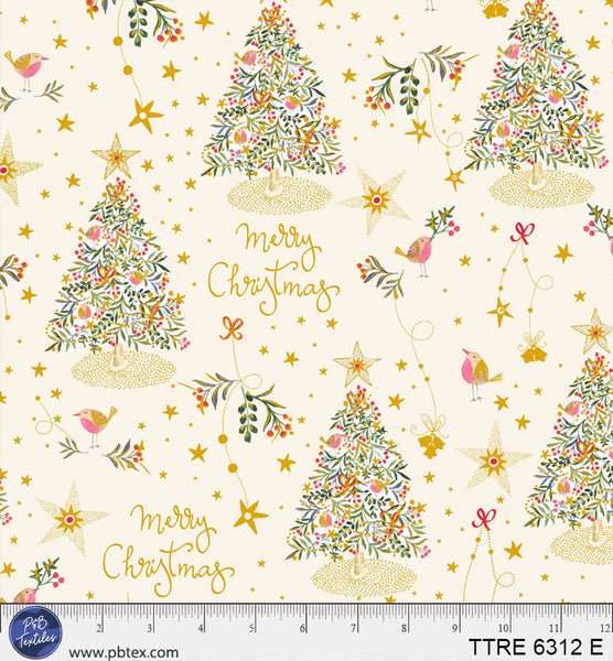 Turnowsky Treasures Merry Christmas Trees Allover Ecru 44"/45" Cotton Fabric Per Yard - Choice FabricsTTRE-6312-E