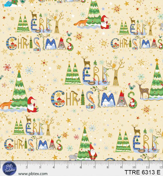 Turnowsky Treasures Merry Christmas Lettering Allover Ecru 44"/45" Cotton Fabric Per Yard - Choice FabricsTTRE-6313-E