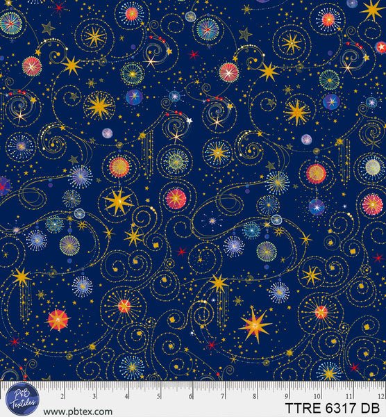 Turnowsky Treasures Scrolls and Stars Allover Dark Blue 44"/45" Cotton Fabric Per Yard - Choice FabricsTTRE-6317-DB