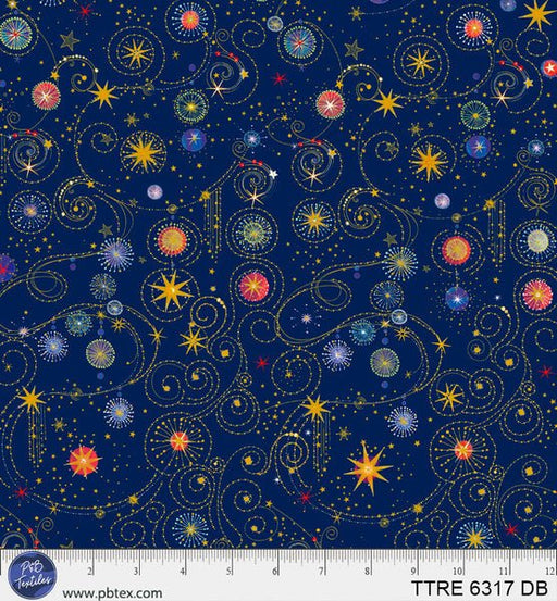 Turnowsky Treasures Scrolls and Stars Allover Dark Blue 44"/45" Cotton Fabric Per Yard - Choice FabricsTTRE-6317-DB