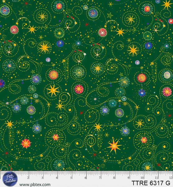 Turnowsky Treasures Scrolls and Stars Allover Green 44"/45" Cotton Fabric Per Yard - Choice FabricsTTRE-6317-G