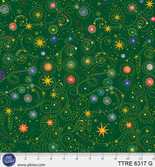 Turnowsky Treasures Scrolls and Stars Allover Green 44"/45" Cotton Fabric Per Yard - Choice FabricsTTRE-6317-G