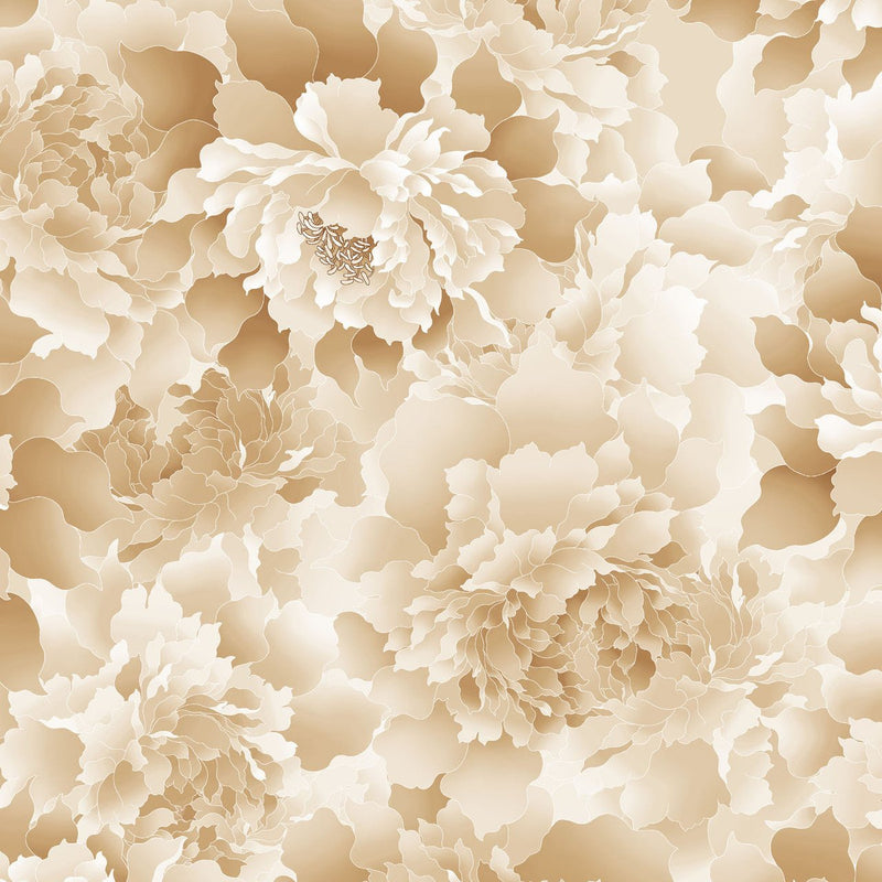 Tan Monochromatic Peony 118" Peony Paradise Cotton Wideback Fabric Per Yard - Choice FabricsHEG-3603W-36