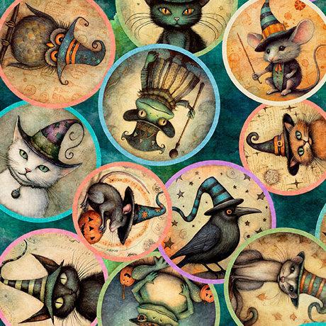 Teal Animal Witches Medallions Witchypoo Cotton 44"/45" Fabric Per Yard - Choice Fabrics2600-31935-Q