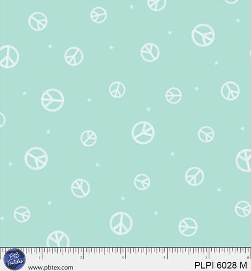 Teal Peace Symbol Peace, Love, Pickleball Cotton 44/45 Fabric Per Yard - Choice FabricsPLPI-6028-M