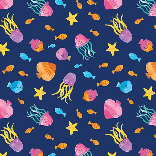 Tropical Fish Navy Cotton 44"/45" Fabric Per Yard - Choice Fabrics15056-56