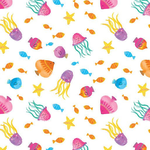 Tropical Fish White Cotton 44"/45" Fabric Per Yard - Choice Fabrics15056-09
