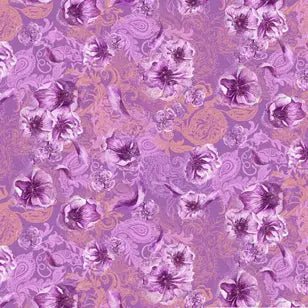 Watercolor Floral Purple Cotton 44"/45" Fabric Per Yard - Choice Fabrics10478