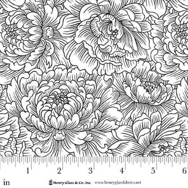 White Black Peony Monotone Scarlet's Treasure 44"/45" Cotton Fabric Per Yard - Choice Fabrics3644-11