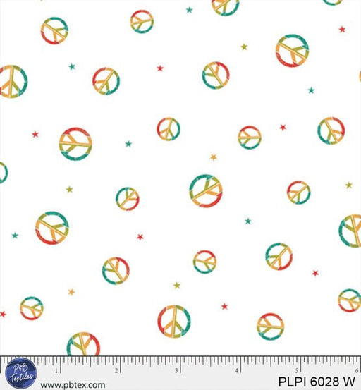 White Rainbow Peace Symbol Peace, Love, Pickleball Cotton 44/45 Fabric Per Yard - Choice FabricsPLPI-6028-W
