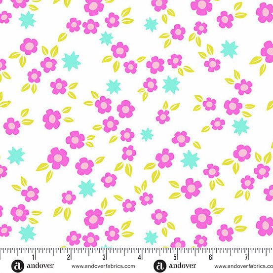 White Starry Blooms Color Pop Playground Cotton 44"/45" Fabric Per Yard - Choice FabricsA-1694-L