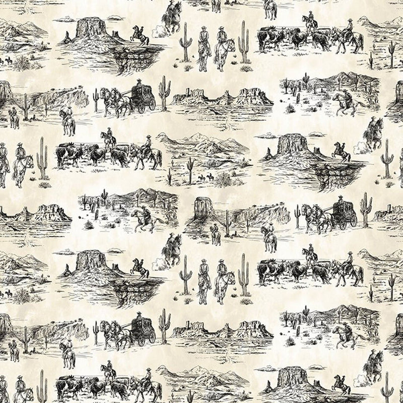 White & Cream Southwest Minis Toile 44/45" Cotton Fabric Per Yard - Choice FabricsIBF2SWM-1
