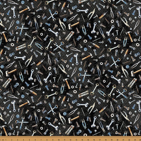 Black Tools Hammer Down 43"/44" Fabric Per Yard - Choice FabricsX5641-4-Black