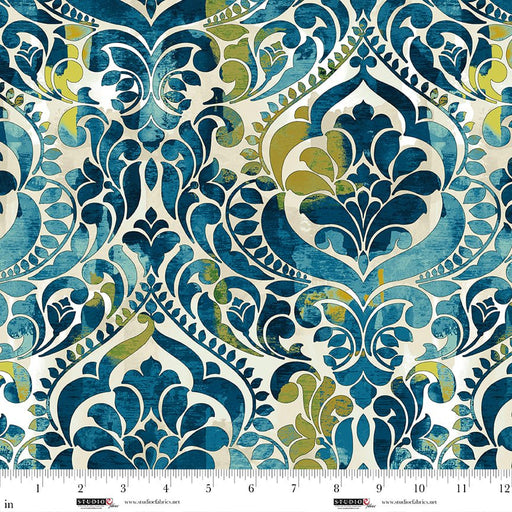 You Damask! Teal Cotton Wideback Fabric per yard - Choice Fabrics8568-77