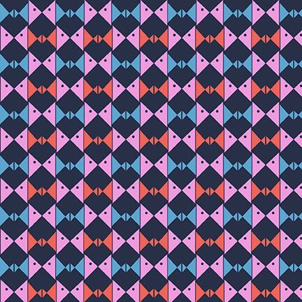 Mermaid in Blue Jeans - Geometric Fish (3 - Yard Pack) - Choice FabricsE-5585-72