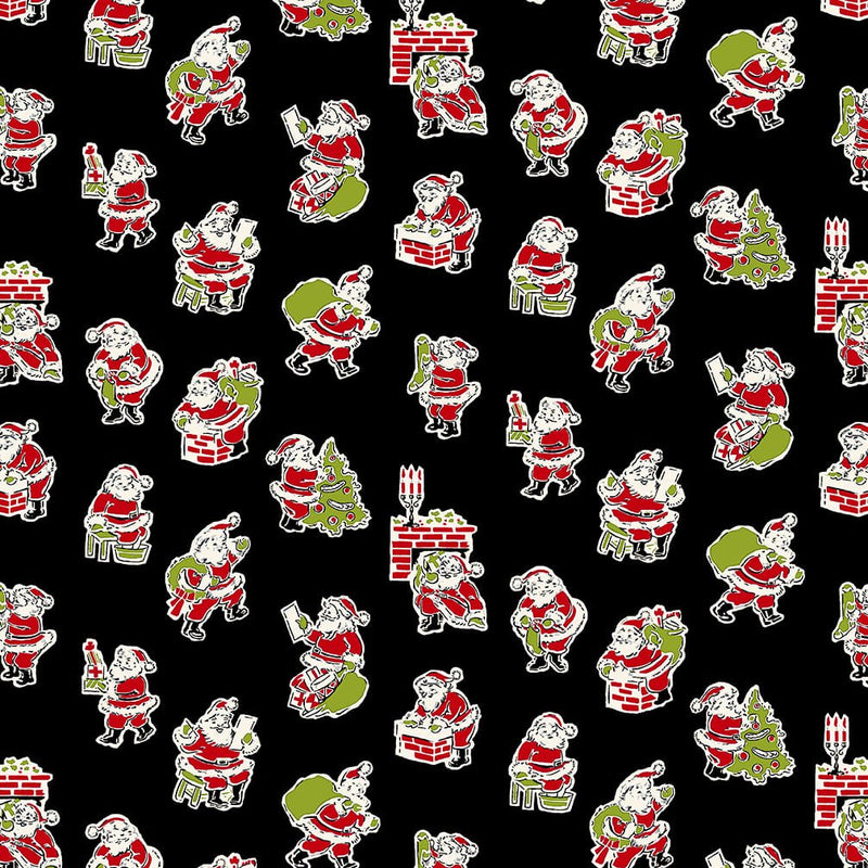 My Childhood Christmas - Santa and Chimney (Black) (3-Yard Pack) - Choice FabricsQ-1403-99-3YD