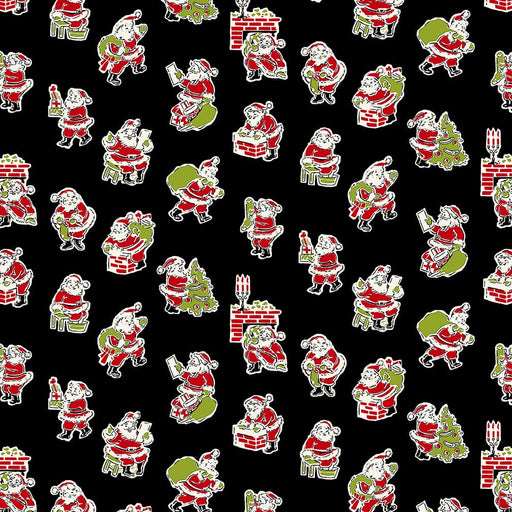 My Childhood Christmas - Santa and Chimney (Black) (3-Yard Pack) - Choice FabricsQ-1403-99-3YD