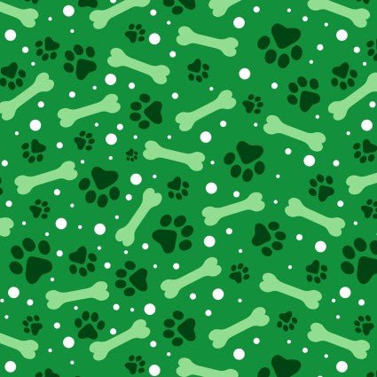 Potpourri of Novelty - Dog Bones & Paw Prints - Green (3 - Yard Pack) - Choice FabricsDATDX-4363-4C-9