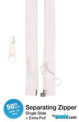 50" Separating Zipper with Extra Slide, White - Choice FabricsZIP50-100