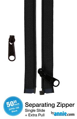 50" Separating Zipper with Extra Slide, Black - Choice FabricsZIP50-105