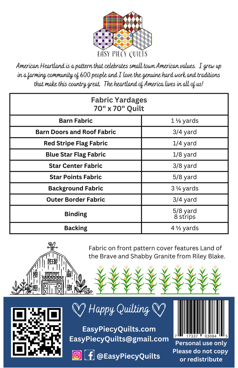 American Heartland Quilt Pattern - PAPER PRINT VERSION - Choice Fabricssku-43120651763865
