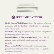 Choice Supreme Batting - 80/20 Cotton/Poly Blend - Table Runner (20" x 94") - Choice FabricsBX-60365-014