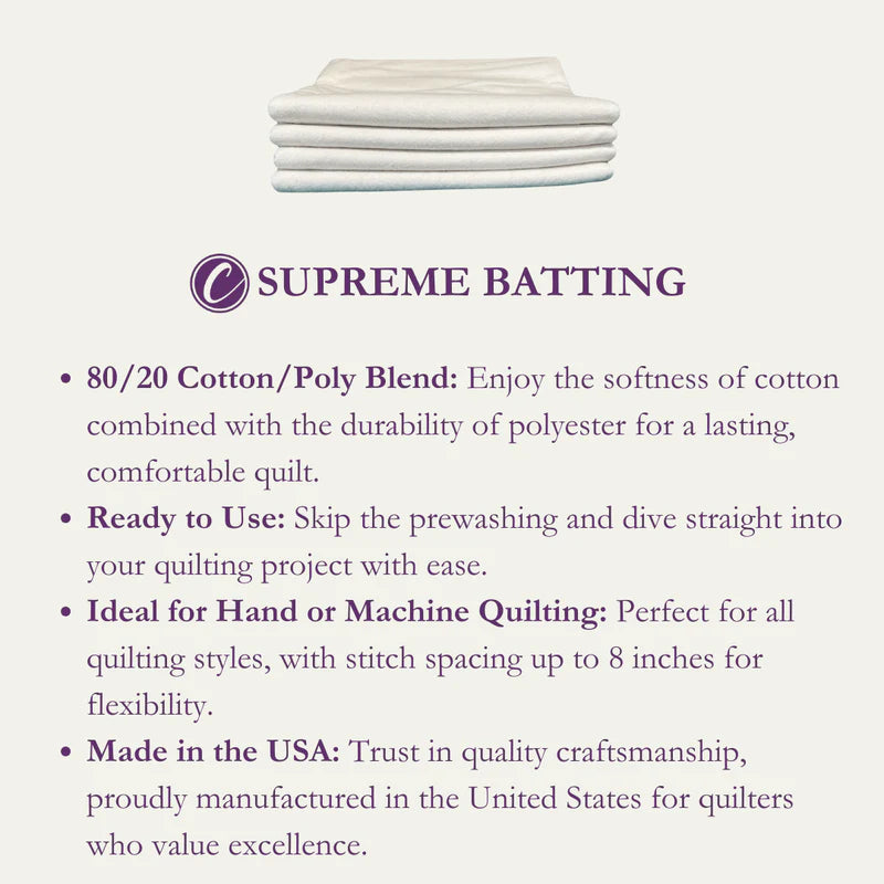 Supreme Batting - 80/20 Cotton/Poly Blend - (93" x 108") - Queen