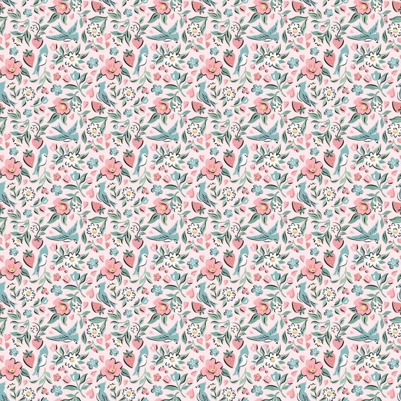 Granny's Sewing Room - Bluebirds & Berries - Pink - Choice FabricsGS25906