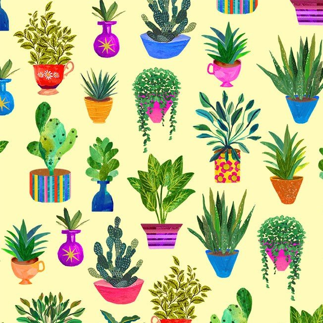 Yellow Houseplants Books are Magic Cotton 44"/45" Fabric Per Yard - Choice FabricsDDC12579-YELL-D