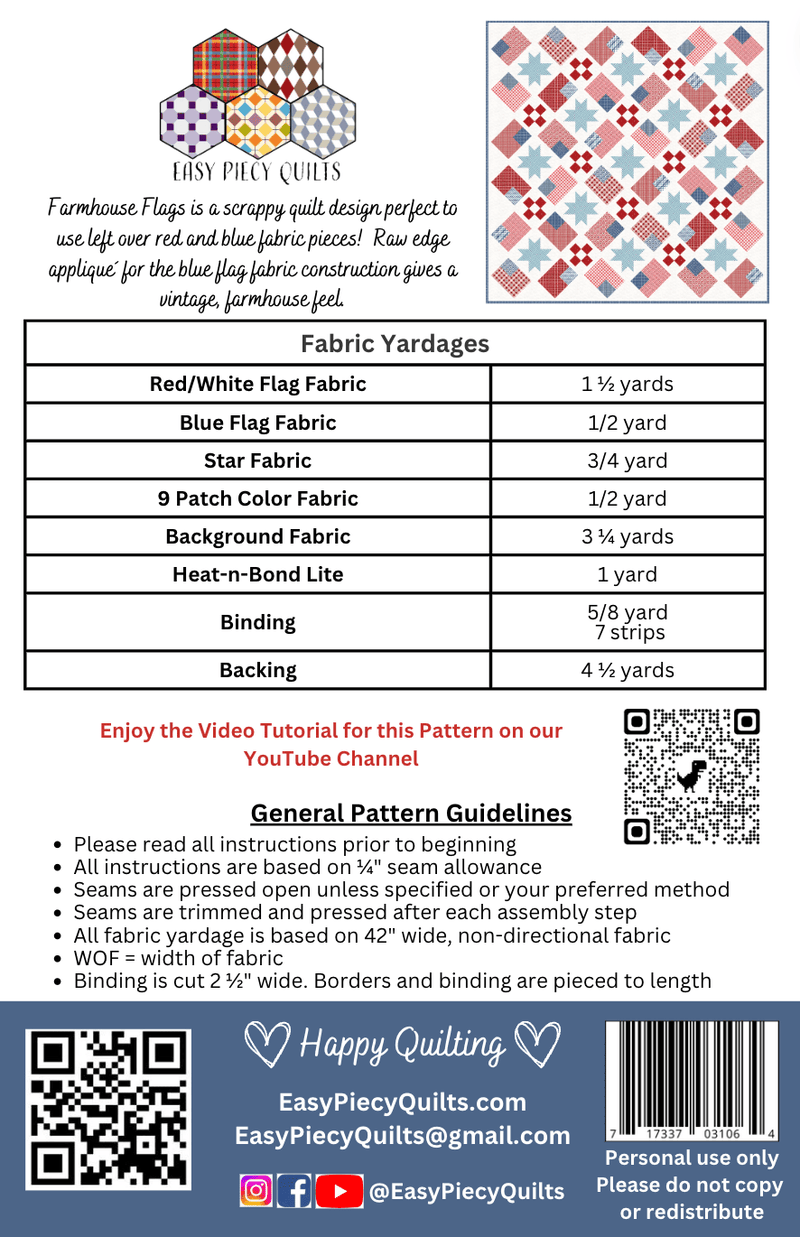 Farmhouse Flags Quilt Pattern - Paper Print Version - Choice Fabrics717337031064