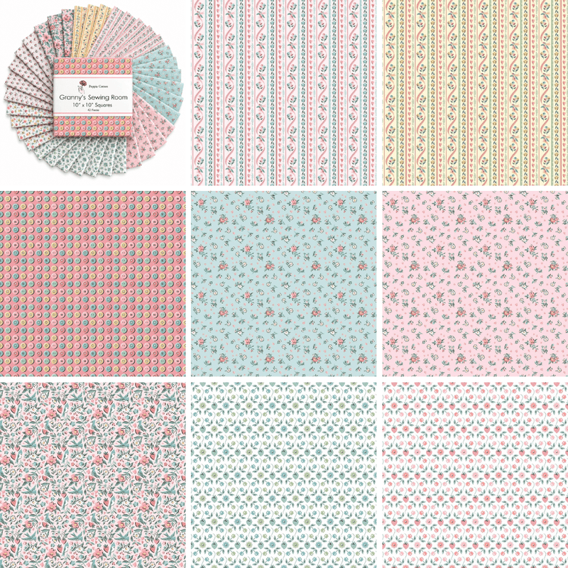 Granny's Sewing Room by Poppie Cotton - 10" Squares (42 Cuts)