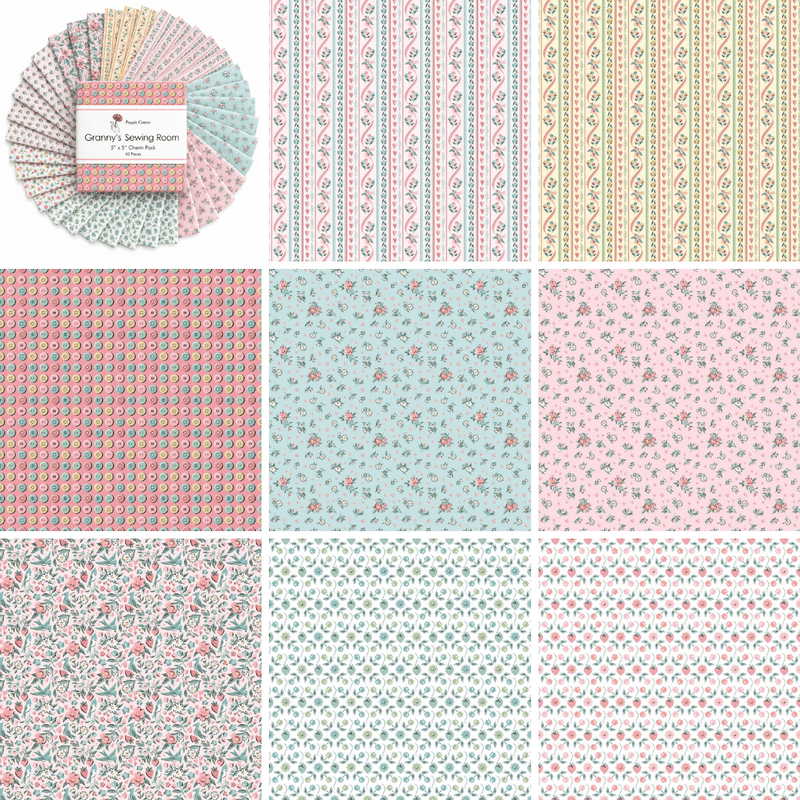 Granny's Sewing Room by Poppie Cotton - 5"x5" Charm Pack (42 Squares) - Choice FabricsGRANNYS-5X5