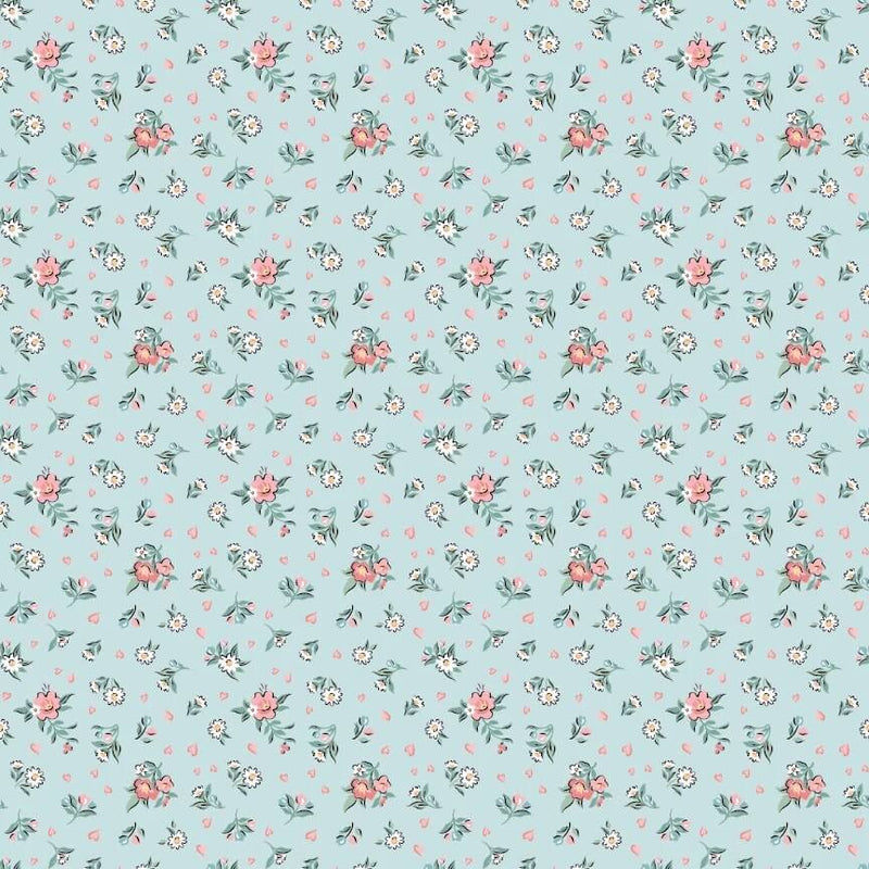 Granny's Sewing Room - Hearts & Posies - Blue - Choice FabricsGS25917