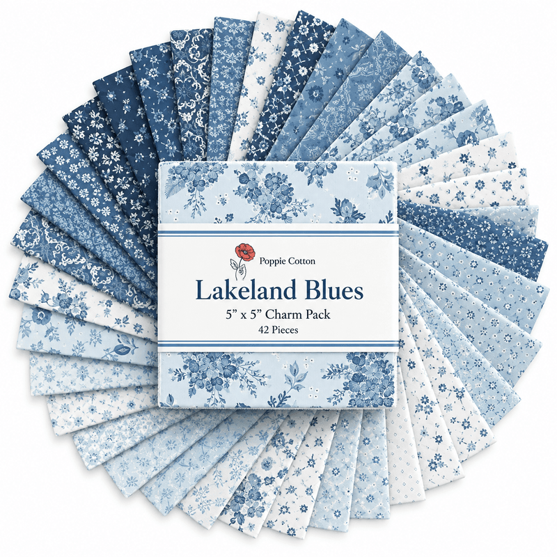 Lakeland Blues by Poppie Cotton - 5"x5" Charm Pack (42 Squares) - Choice FabricsLAKELAND-5X5