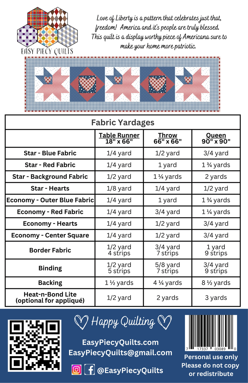 Love of Liberty Quilt Pattern - Paper Print Version, Mailed - Choice Fabricssku-43216118284441