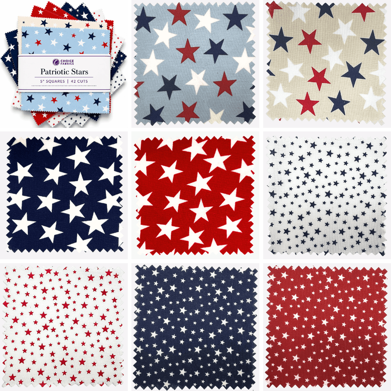 Patriotic Stars - 5"x5" Charm Pack (42 Squares)