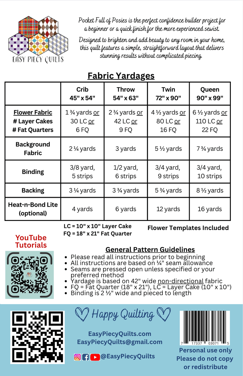 Pocket Full of Posies Quilt - Paper Print Version Mailed - Choice FabricsSKU_1074180768