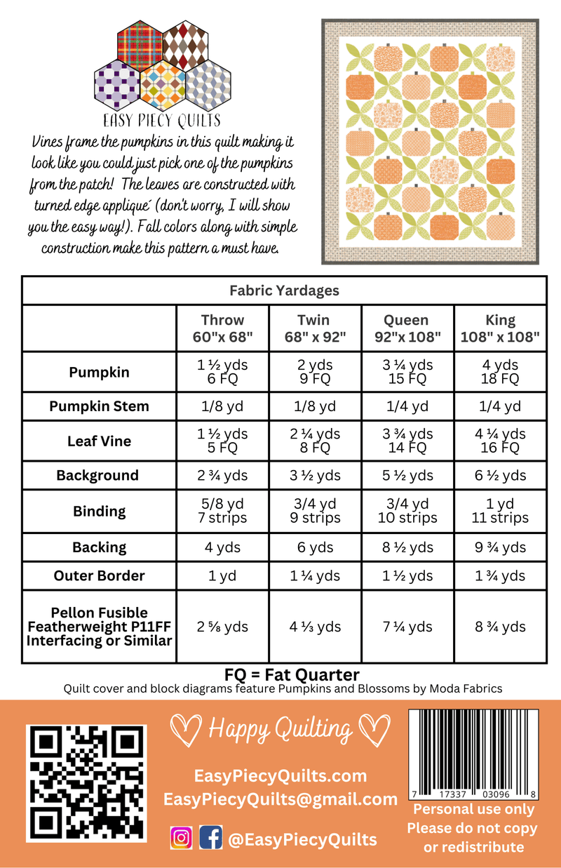Pumpkin Vines Quilt Pattern - Paper Print Version - Choice Fabrics717337030968