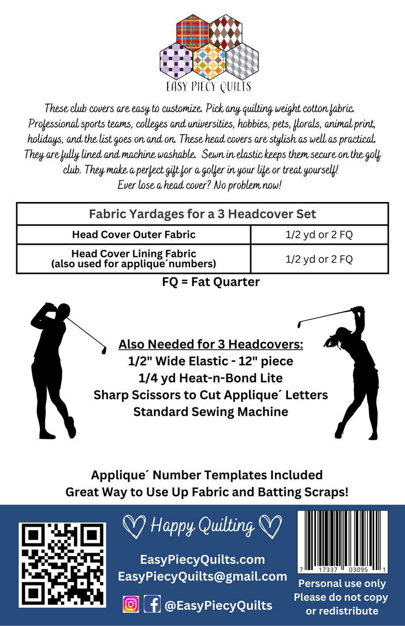 Quilted Golf Head Cover Pattern - Paper Print Version - Choice Fabricssku-45108185596057