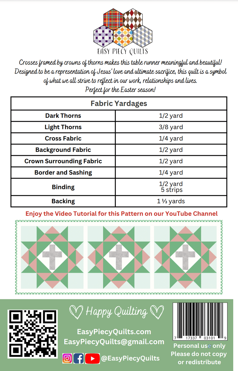 Rugged Cross Table Runner Pattern - Paper Print Version - Choice Fabrics717337031019