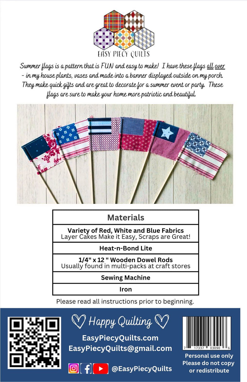 Summer Flags Sewing Pattern - Paper Print Pattern, Mailed - Choice Fabricssku-43225813680281