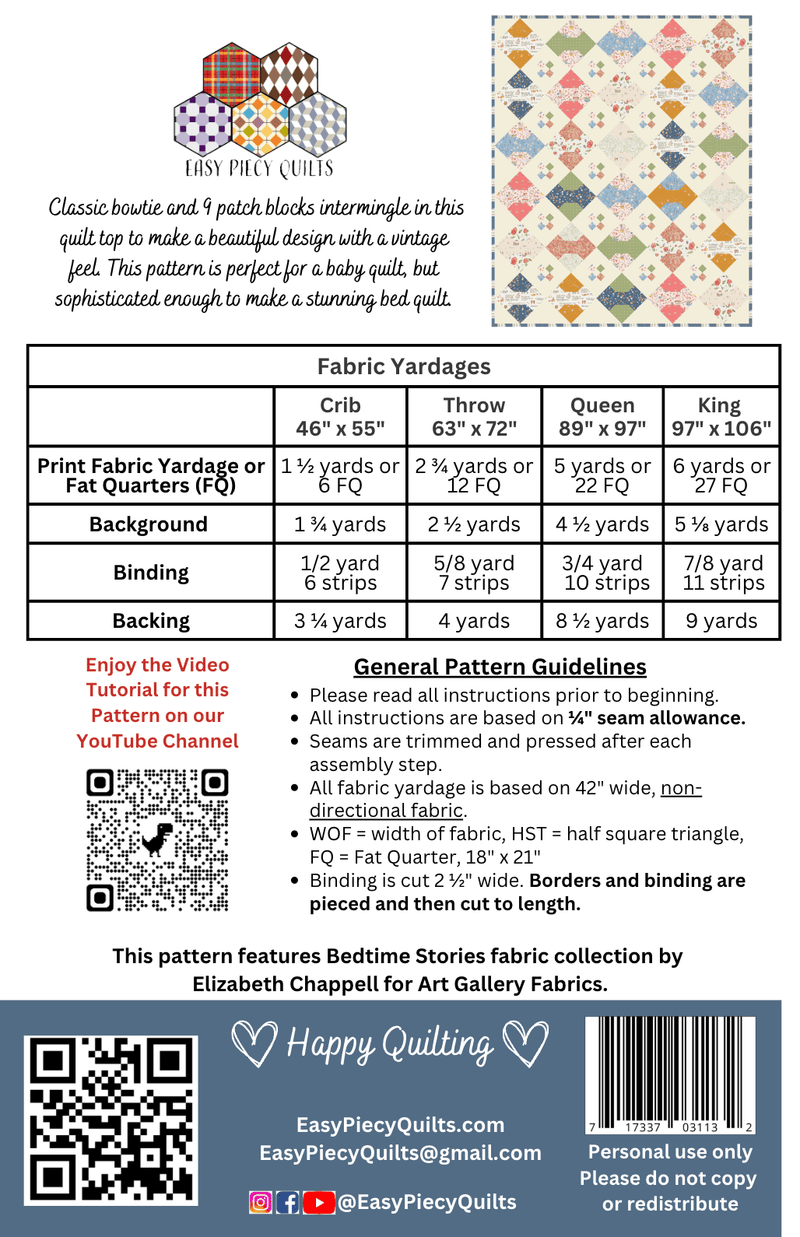 Vintage Bows Quilt Pattern - Paper Pattern - Choice Fabricssku-45141796683929